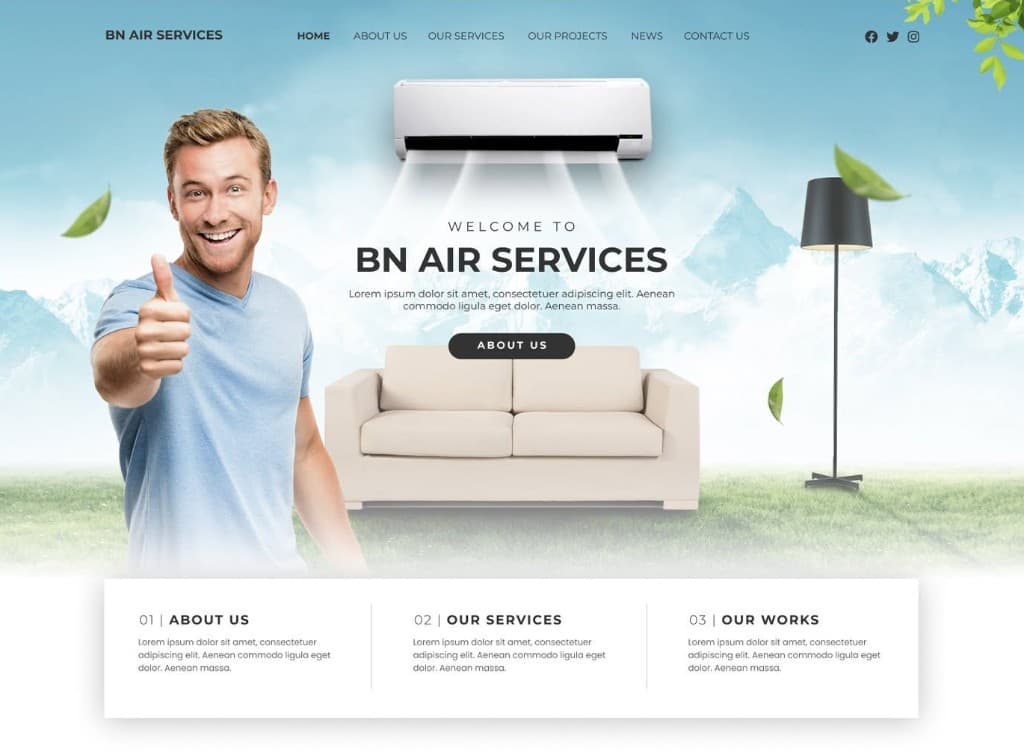 ภาพหน้าแรกเว็บไซต์ BN AIR